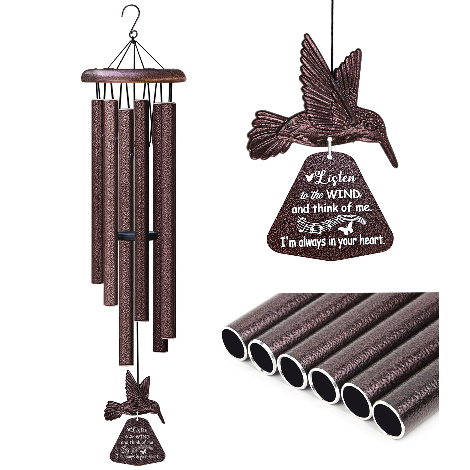 Sympathy Wind Chimes with Hummingbird Wind Spinner, Memorial Wind Chimes for Loss of Loved One Prime,Bereavement/Sympathy/Memorial Gift for Loss of Mother Father Husband Condolence Remembrance
